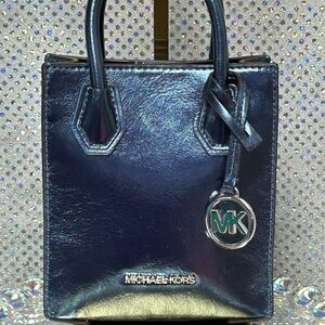 Michael Kors Navy Patent Mini Tote with MK Charm Approx. 6 x 6.5
